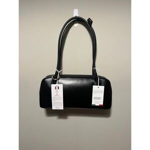 Isadora Italian Leather Shoulder Bag Black Minimalist Baguette STL4028 NWT